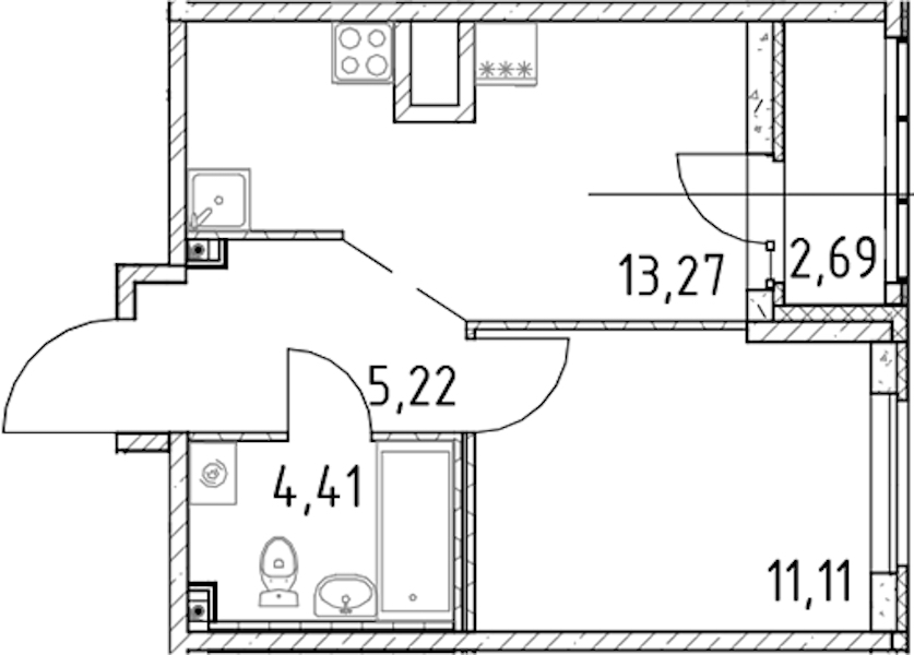 1-комнатная квартира 34.01 м², 11/23 эт., ЖК «Город Первых»